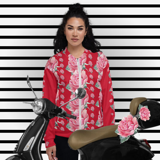 PREMIUM EINZIGARTIGE, UNISEX  BOMBERJACKE - EXCLUSIVES NATURMÄDEL® AQUARELL ROSE IN LOVE DESIGN
