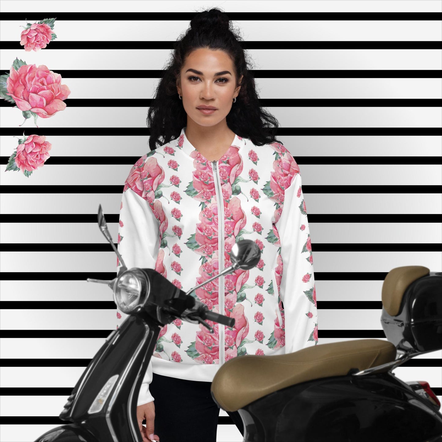 EINZIGARTIGE, UNISEX  BOMBERJACKE - EXCLUSIVES NATURMÄDEL® AQUARELL ROSE IN LOVE DESIGN