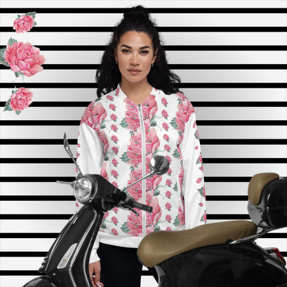EINZIGARTIGE, UNISEX  BOMBERJACKE - EXCLUSIVES NATURMÄDEL® AQUARELL ROSE IN LOVE DESIGN