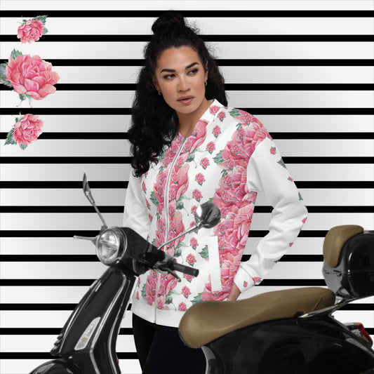 EINZIGARTIGE, UNISEX  BOMBERJACKE - EXCLUSIVES NATURMÄDEL® AQUARELL ROSE IN LOVE DESIGN
