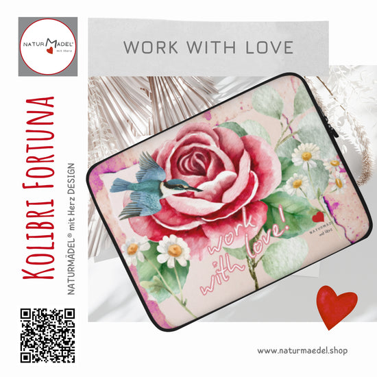 EDLES, PURISTISCH, ELEGANTES MACBOOK, LAPTOP SLEEVE IM EXCLUSIVEN NATURMÄDEL® DESIGN WORK WITH LOVE -  VINTAGE ROSE & KOLIBRI - Der optimale und stylische Schutz für Unterwegs - GRÖSSEN 13“ UND 15“ ZOLL - INNENANSICHT - designed NATURMÄDEL® by VerJa.ME® - 1.5 - www.naturmädel.shop - 