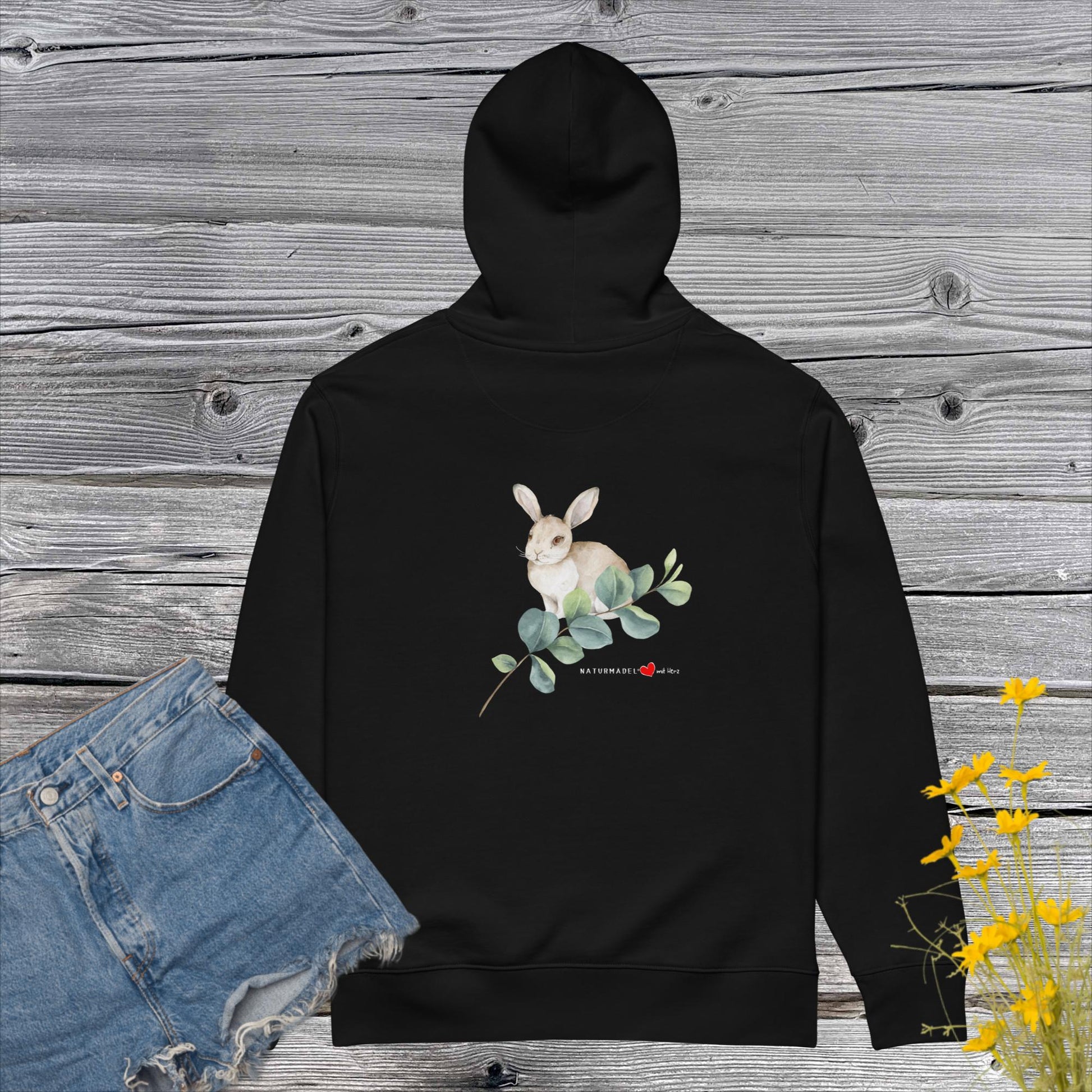 PREMIUM ECO BAUMWOLLE UNISEX HOODIE - EXCLUSIVER NATURMÄDEL® TIERLIEBE AUFDRUCK, FORNE U. HINTEN, www.naturmaedel.com