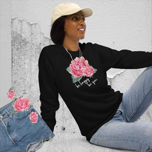 BIO BAUMWOLLE - STYLISCHER RAGLAN PULLOVER -  EXCLUSIV NATURMÄDEL® DESIGN - AQUARELL ROSE IN LOVE