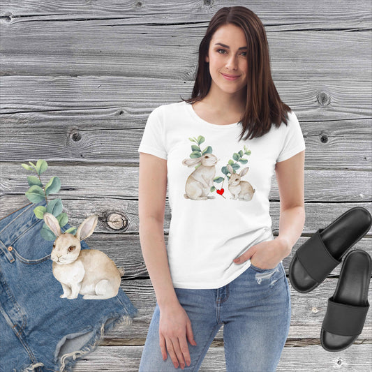DESIGNER FIGURBETONTES BAUMWOLLE T-SHIRT - PREMIUM ÖKO GEKÄMMTE BAUMWOLLE - EXCLUSIVES NATURMÄDEL® DESIGN TIERLIEBE AQUARELL, www.naturmaedel.com 
